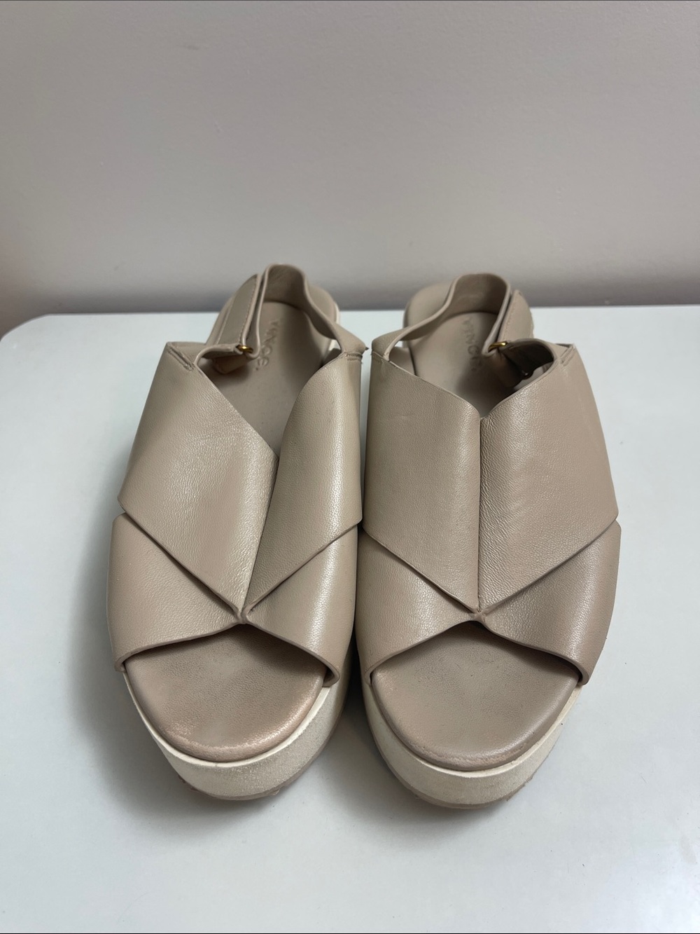Vince Taupe Cross-Strap Platform Slingback Sandals